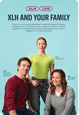 Cover of the XLH Family Inheritance Guide brochure, showing a family of three together